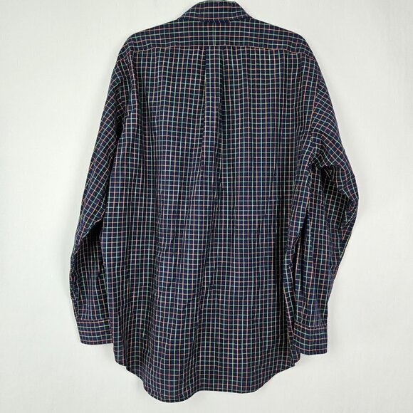 Ralph Lauren Blake 100% Cotton Navy Blue Tattersall Plaid Button Down Shirt L - Picture 4 of 5